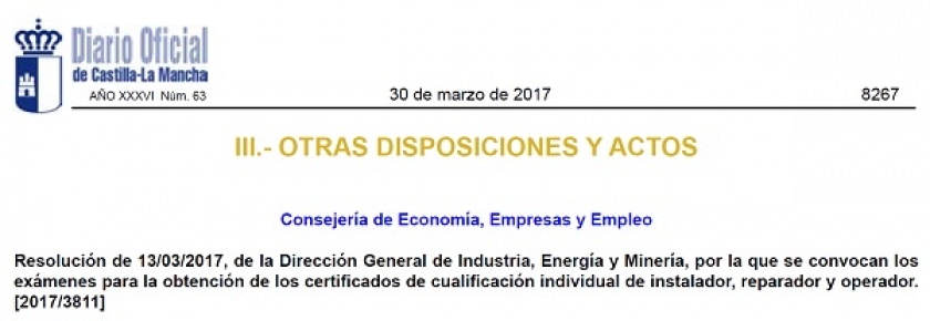 Convocatoria a exámenes de Industria 2017