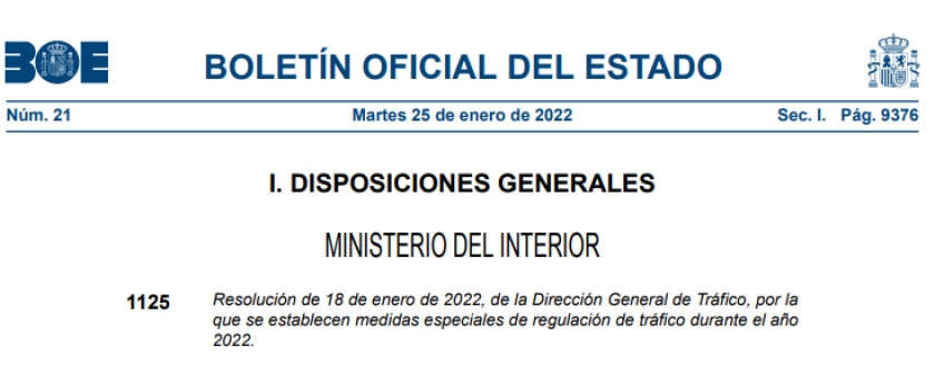 MEDIDAS ESPECIALES DE REGULACIÓN DE TRÁFICO DURANTE EL AÑO 2022