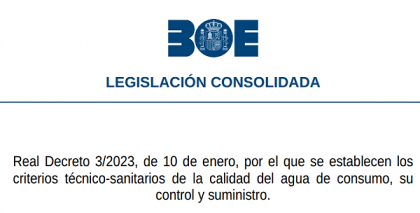 Publicado el Real Decreto 3/2023 sobre calidad del agua de consumo