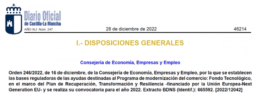 Ayudas destinadas a la modernización del comercio para el año 2022 – Orden 246/2022