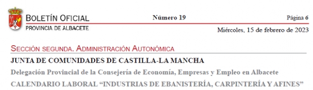 Fotografía de Publicado el calendario laboral para las &quot;Industrias de ebanistería, carpintería y afines&quot;, ofrecida por FEDA