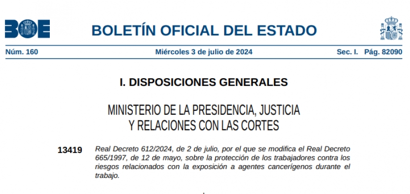 Publicado R. D. 612/2024, protección de los trabajadores contra los riegos relacionados con la exposición a agentes cancerígenos durante el trabajo