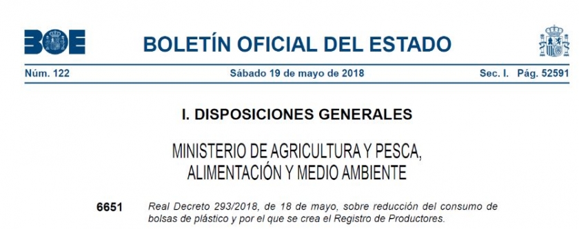 El Gobierno aprueba el Real Decreto sobre reducción del consumo de bolsas de plástico y por el que se crea el Registro de Productores.