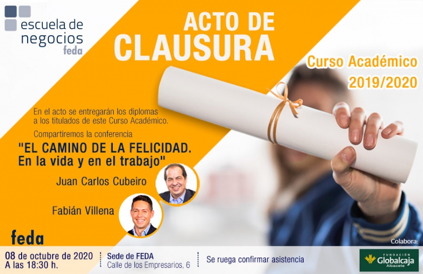 El jueves 8, acto de clausura del curso académico 2019-2020 de Escuela de Negocios FEDA