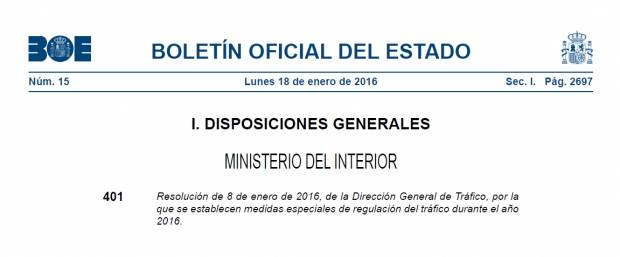 Fotografía de Resolución 8/01/2016, de la Dirección General de Tráfico, por la que se establecen medidas especiales de regulación del tráfico 2016, ofrecida por FEDA