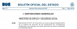 Fotografía de REAL DECRETO 231/2017, DE 10 DE MARZO, POR EL QUE SE REGULA EL SISTEMA DE REDUCCIÓN DE LAS COTIZACIONES POR CONTINGENCIAS PROFESIONALES A LAS EMPRESAS QUE HAYAN DISMINUIDO LA SINIESTRALIDAD LABORAL, ofrecida por FEDA