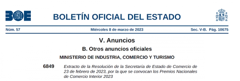 Convocatoria Premios Nacionales de Comercio Interior 2023.