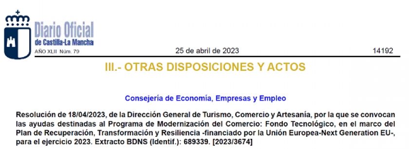 Convocatoria de ayudas  destinadas al Programa de Modernización del Comercio – Resolución 18/04/2023