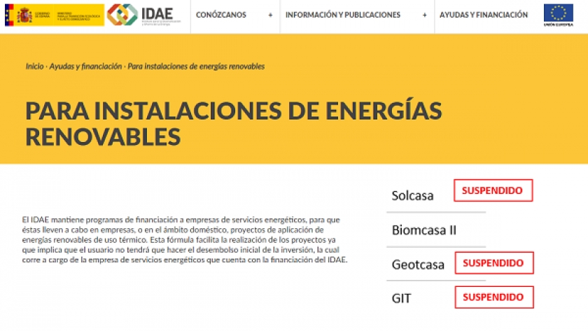 Resoluciones del IDAE sobre ayudas SOLCASA, GEOCASA y GIT