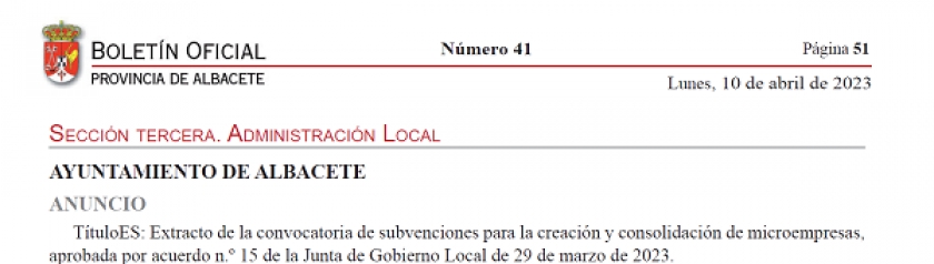 Convocatoria de subvenciones para la creación y consolidación de microempresas 2023.