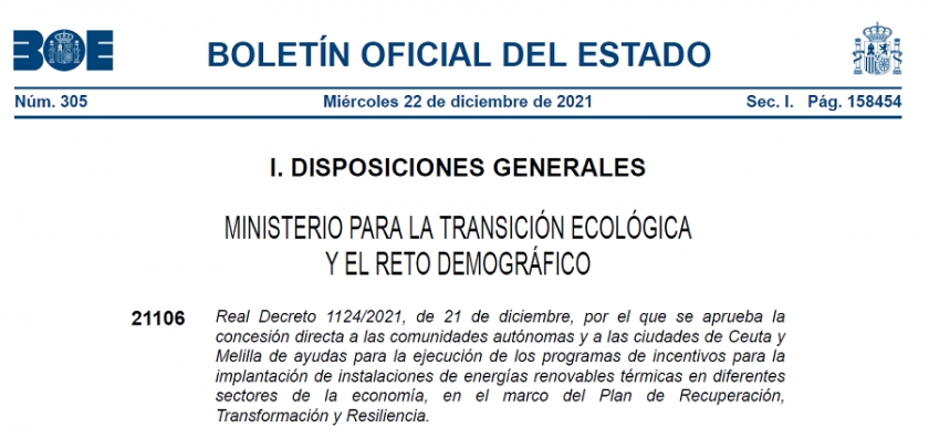 Bases de ayudas para energías renovables térmicas en diferentes sectores de la economía