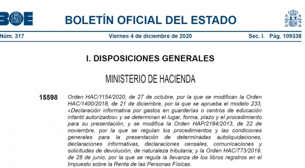 Fotografía de Publicada Orden 1154/2020 sobre Declaración Informativa por gastos en Centros privados de Educación Infantil autorizados. Modelo 233., ofrecida por FEDA