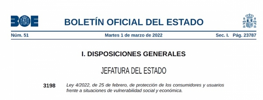 Ley 4/2022 de los consumidores y usuarios frente a situaciones de vulnerabilidad.