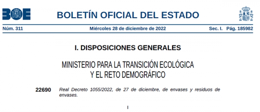 REAL DECRETO 1055/2022, de 27 de diciembre, de Envases y Residuos de envases