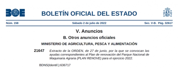 Fotografía de PLAN RENOVE MAQUINARIA AGRICOLA 2022, ofrecida por FEDA