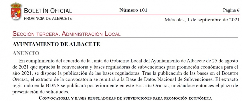 Convocatoria y bases reguladoras de subvenciones para promoción económica para el ejercicio 2021.