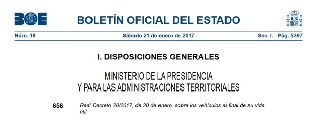 Fotografía de Real Decreto 20/2017, de 20 de enero, sobre los vehiculos al final de su vida útil., ofrecida por FEDA