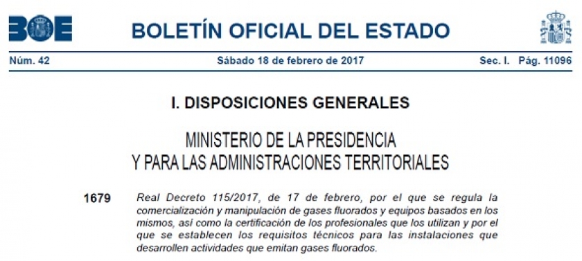 Nuevo real decreto para regular la comercialización y manipulación de gases fluorados